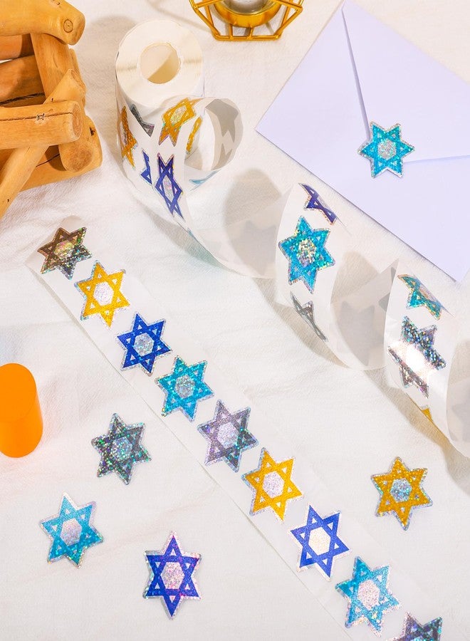 Whaline Hanukkah Stickers Roll Laser Seal Stickers Colored Chanukah Star Waterproof Self-Adhesive Decals for Holiday Envelope Journal Decor, 500 Pcs - Image 3